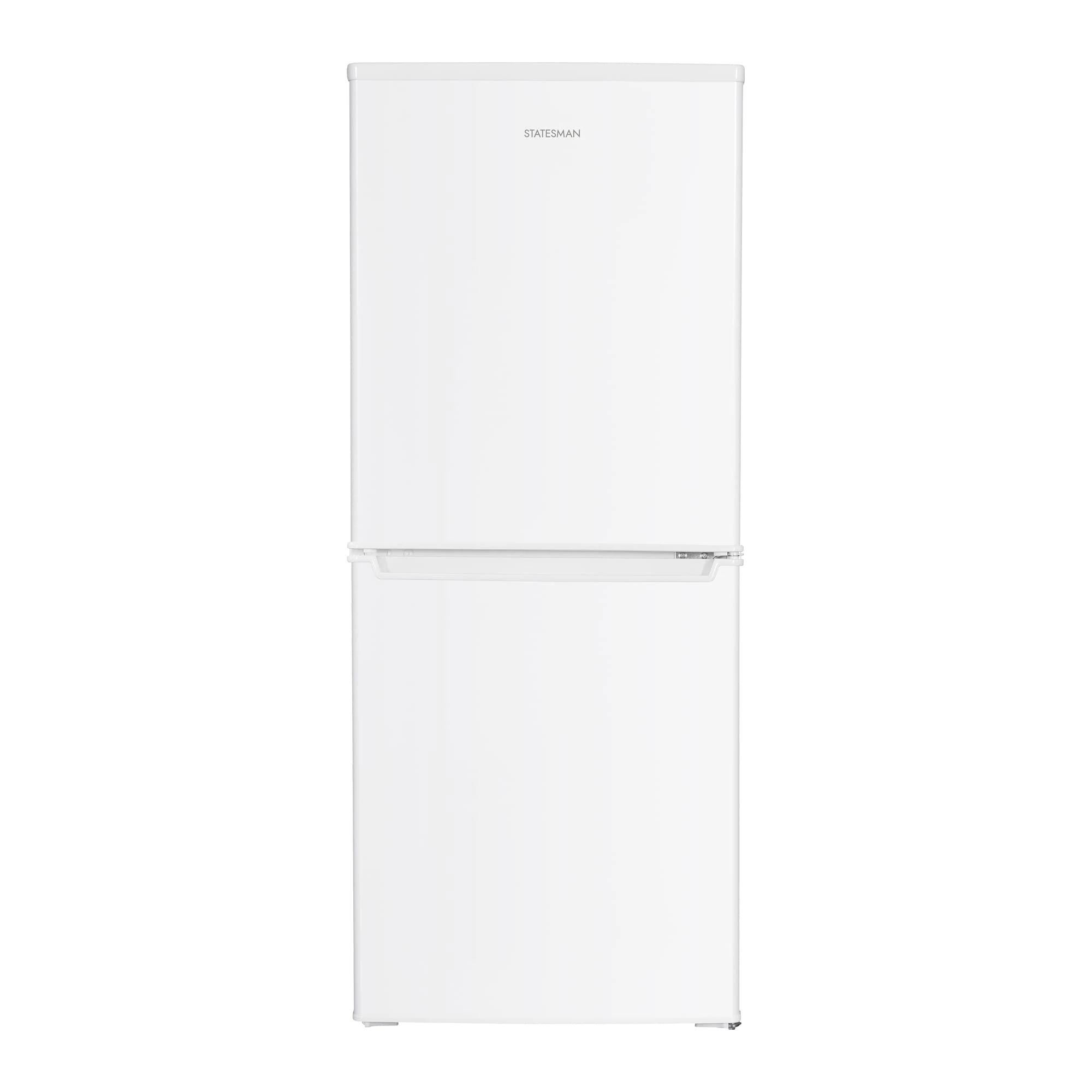 Statesman Freestanding 50/50 Fridge with 3 Clear Freezer Drawers, 3 Adjustable Glass Shelves, 2 Salad Drawers, 114L Fridge, 71L Freezer, 55 cm Wide, White