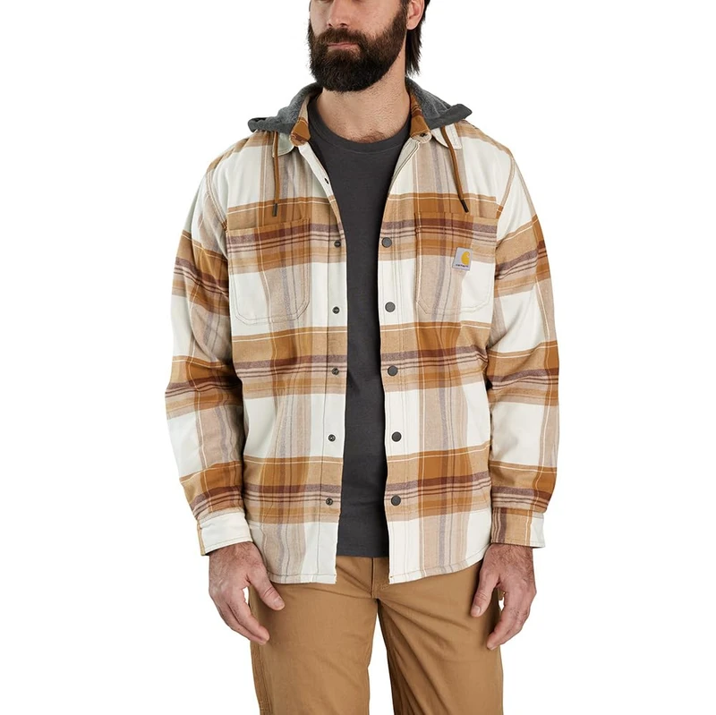 Carhartt 105938 Relaxed Fit Rugged Flex Flannel Fleece-Lined Hooded Shirt Jac CARHARTT® BROWN S