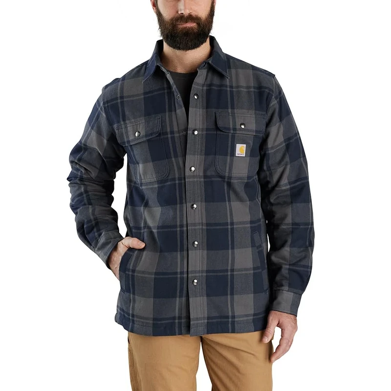 Carhartt Flannel Relaxed Fit Sherpa Lined Shirt, navy, S
