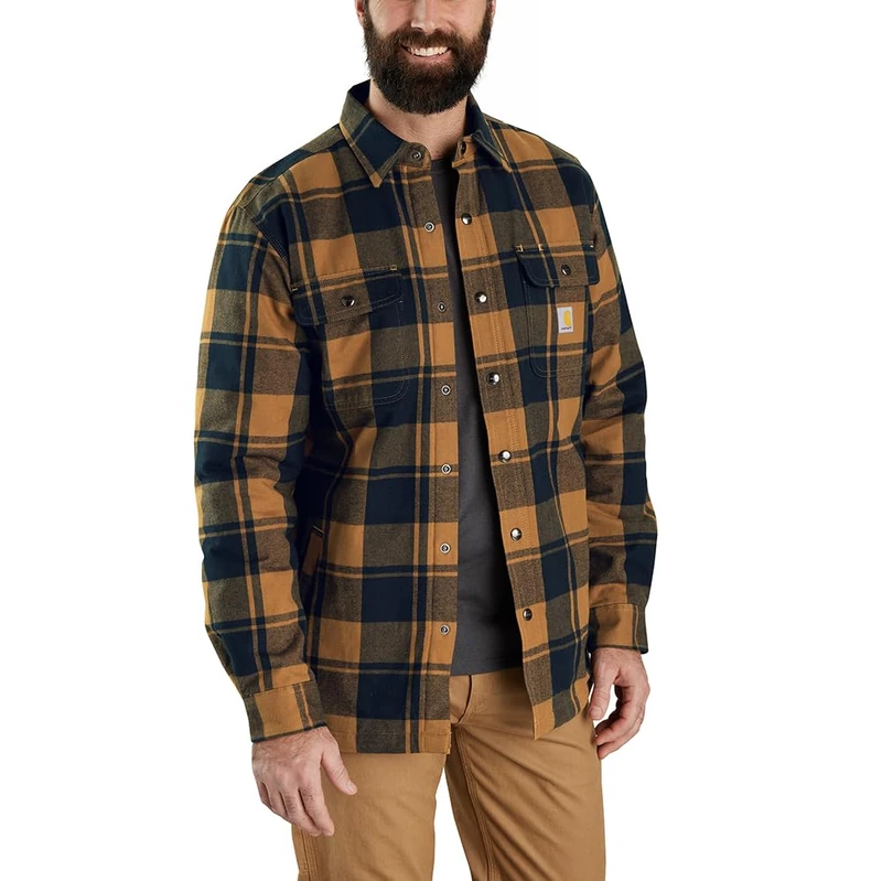 Carhartt 105939 Relaxed Fit Heavyweight Flannel Sherpa-Lined Shirt Jac Carhartt Brown XXL
