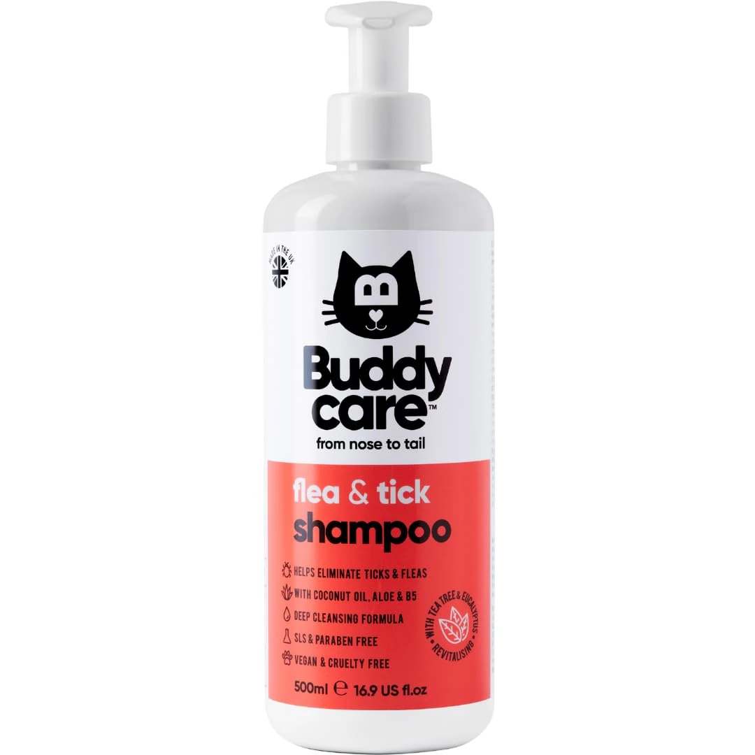 Buddycare Flea Treatment Cat Shampoo (500ml) Flea Shampoo for Indoor Cats | Tick Treatment for Cats | Cat Shampoo Deep Cleansing for Ticks & Mites