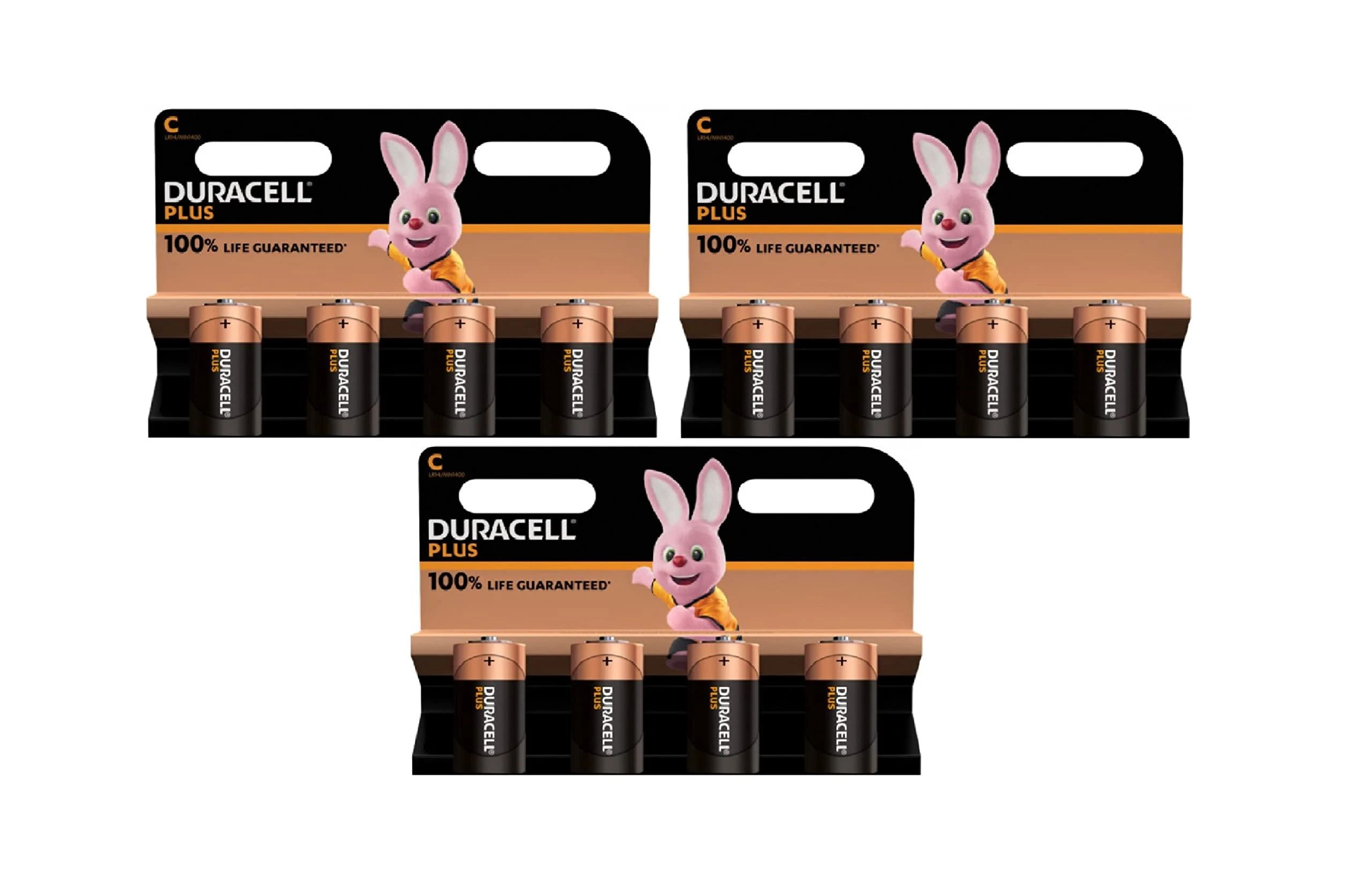 12X Duracell C Plus LR14/MN1400 Alkaline (3 Blister Packs of 4 Batteries) 12 Batteries