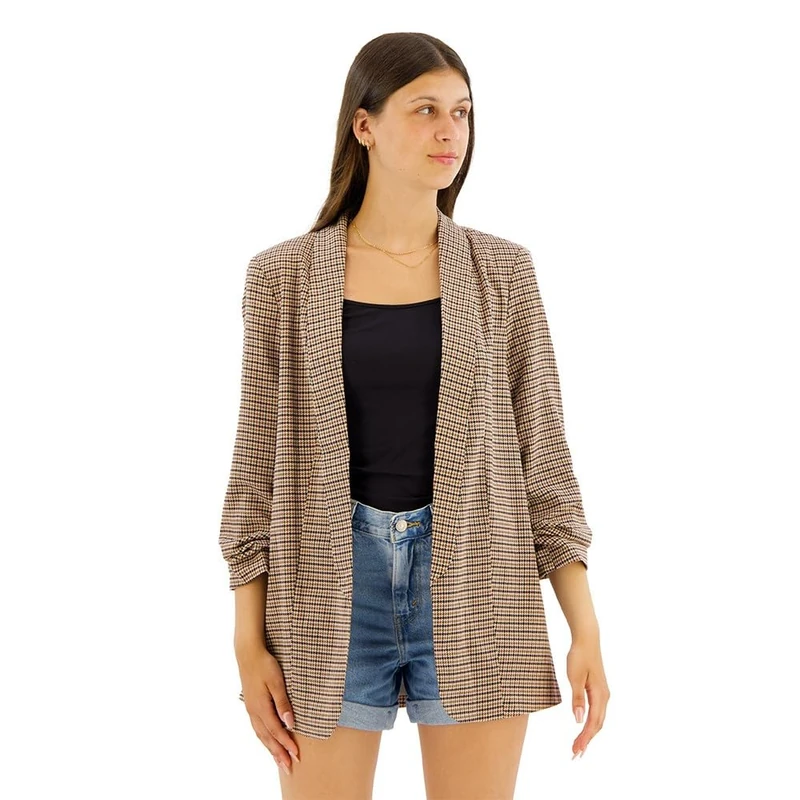 Pieces Womens Pcbosella 3/4 Printed Noos Blazer, Silver Mink/AOP: Houndstooth, M UK