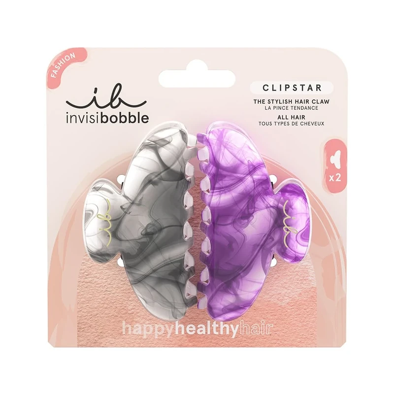 invisibobble CLIPSTAR My Rainboo Medium Claw Clip - Trendy Claw Clips For All Hair Types - Stylish Updo Accessories for Day to Night - Strong Hold All Day Long - Firm Hold and Elegant Design - 2 pc