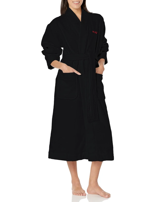 HUGO Women's Knee Length Terry Robe, Stormy Black, Medium