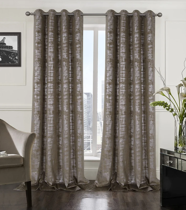 always4u Mocha Soft Velvet Curtains 108 Inch Length Long Luxury Bedroom Curtains Silver Foil Print Window Curtains for Living Room Bedroom Set of 2