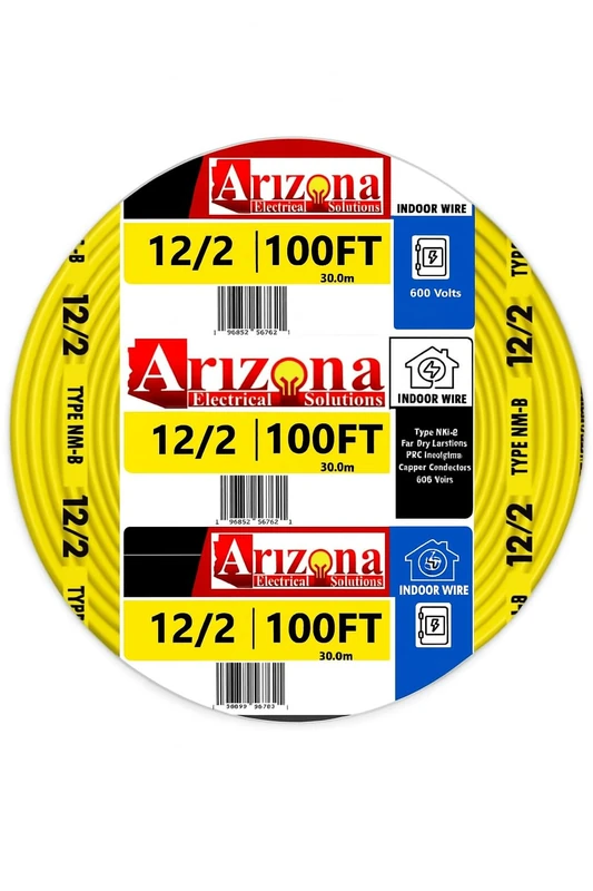 100 FT 12/2 Type NM-B Copper. #12 AWG, 2 Conductors with Ground. Insulated Jacket Yellow