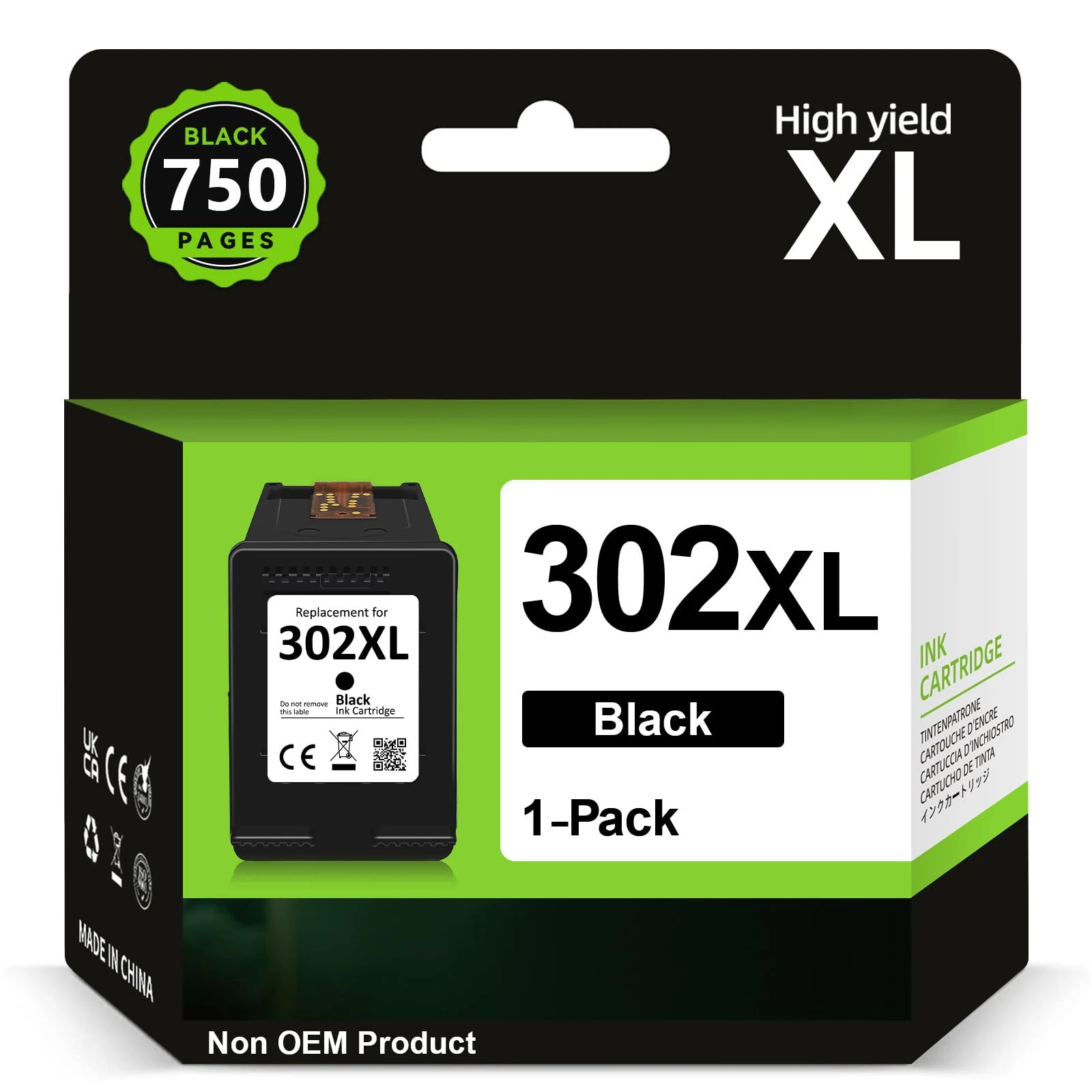 302XL High Yield Ink Cartridge Black- 750+ Pages, Replacement for HP 302 Black Ink Cartridge Original, Printer Ink 302 XL for Envy 4527 4520 4523 OfficeJet 3832 4650 3831 3835 DeskJet 3630 3636 2130