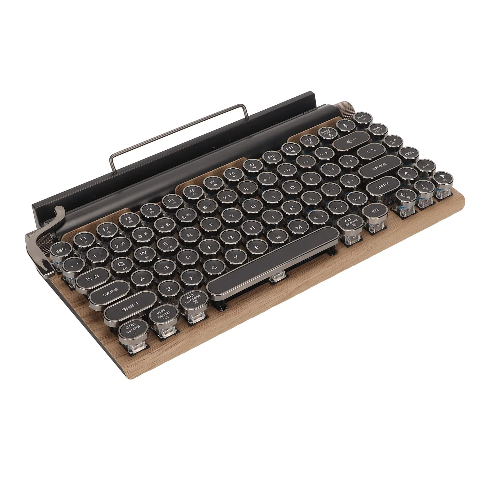 ASHATA Typewriter Style Mechanical Gaming Keyboard, 83 Keys Vintage Punk Gaming Keyboard, Support Wired/Bluetooth Connection, Round Keycaps (Wood Grain Color)