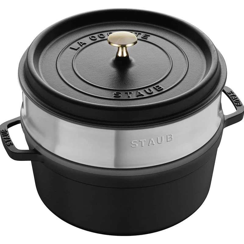 STAUB Cast Iron Round Casserole with Steamer 24 cm Black