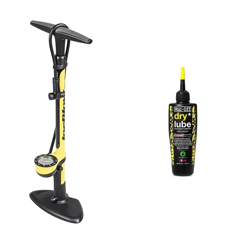 TopeakTopeak Joe Blow Sport III Floor Pump, Yellow & Muc-Off Dry Lube 120ml chain oil (Packaging may vary) Muc Off
