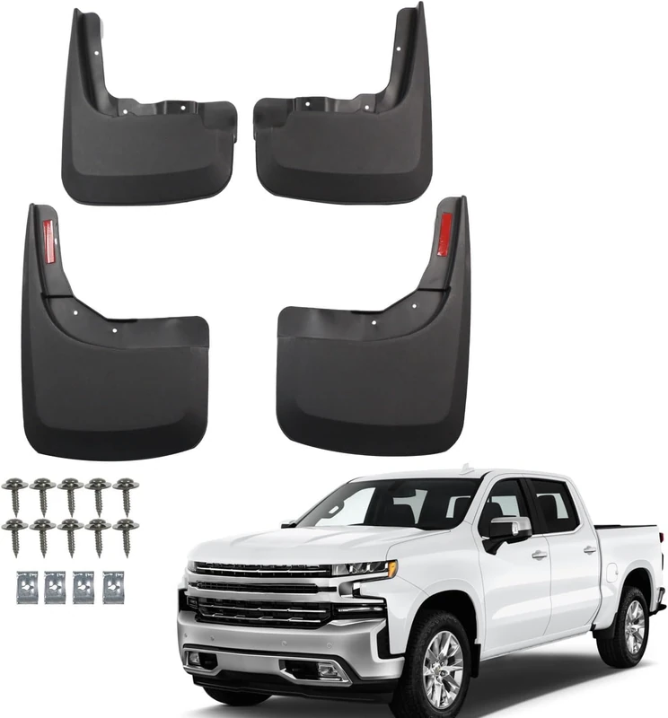 RMOURTEKK Premium Mud Flaps Compatible with 2019-2022 Chevy Silverado 1500(Excludes ZR2, LT Trail Boss, Custom Trail Boss) Custom Front and Rear Mud Guard Set (4pcs-Set)