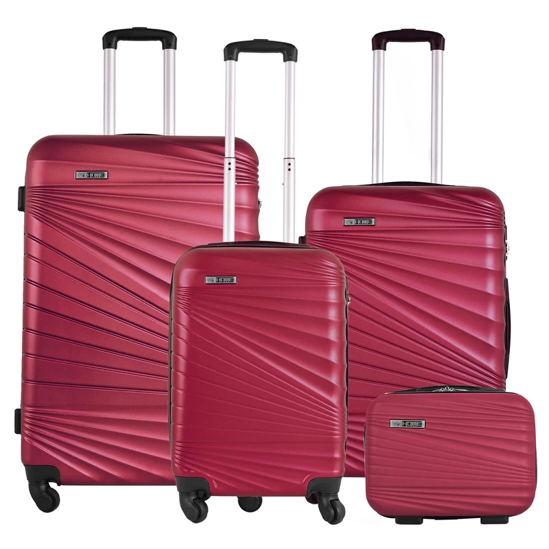 WELL HOME MOBILIARIO & DECORACIÓN Set of 4 Hard Cabin Suitcases 22", Medium Suitcase 26", Large Suitcase 30" and Bag 9", Coral red, 26 pulgadas, Rigid Suitcase Games