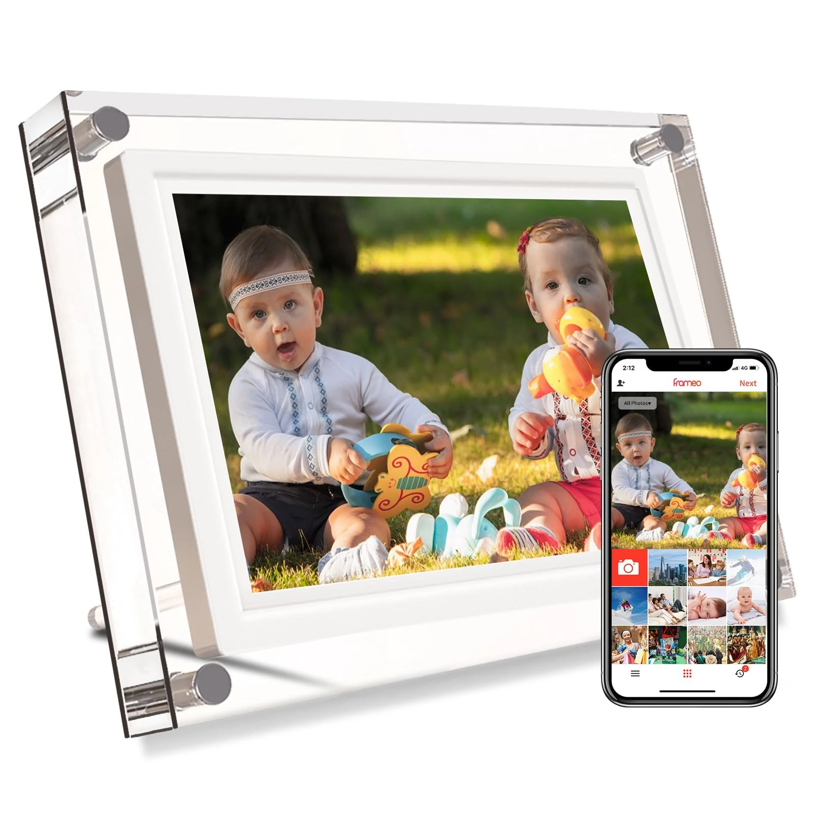 Frameo 10.1inch Acrylic WiFi Cloud Digital Photo Frames with 800 * 1280 IPS Touch Screen HD Disply,Built-in 32GB Storage Smart Digital Picture Frame,Share Your Moments
