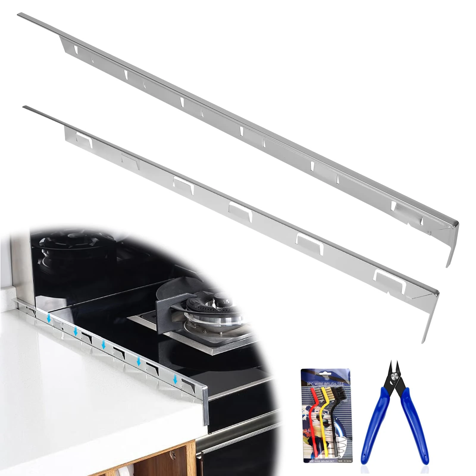 Stove Gap Covers, Stainless Steel Oven Gap Filler, Kitchen Stove Worktop Gap Covers, Oven Gap Cover (Silver White, Width 1 cm)