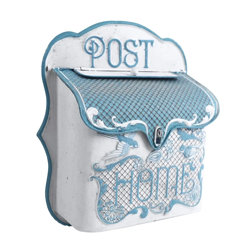 All Chic Letter Boxes Post Box Wall Mount Vintage Mailbox Mail Boxes/Wall Mount Outside Antique Style Charm Home Decor Metal Mailbox Flower Patter (Gold)