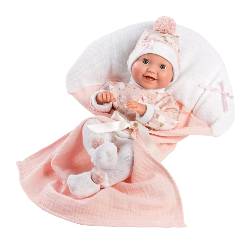Llorens 1063596 Bimba Doll with Blue Eyes and Soft Body, Baby Doll with Sleeping Eyes, Includes Pink Outfit, Dummy and Soft Blanket, 35 cm