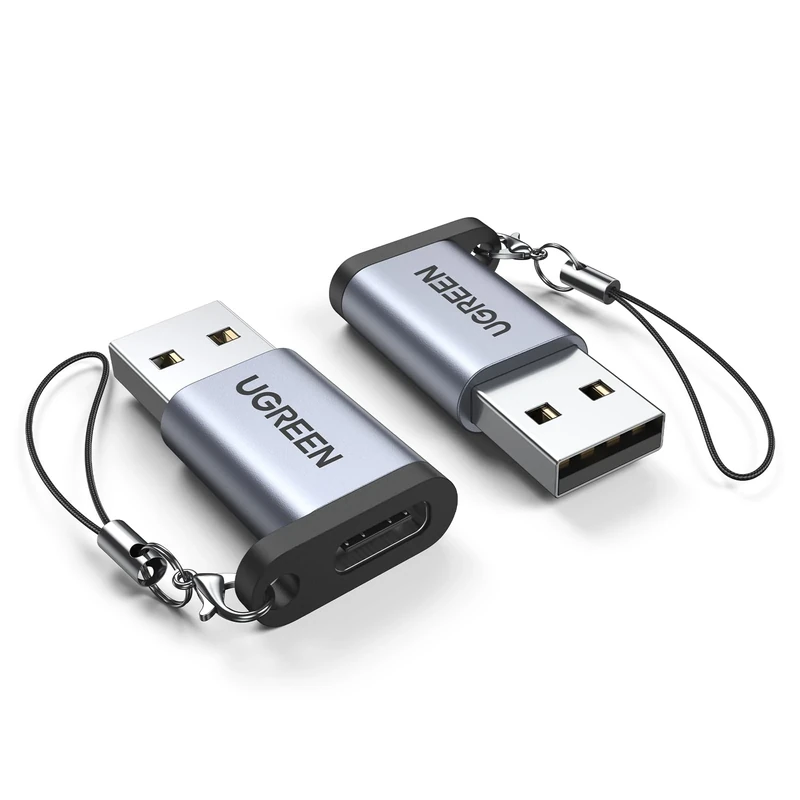 UGREEN USB to USB C Adapter 2 Pack, 10Gbps USB Male to Type C Female Adaptor, USB 3.2 Gen 1 Fast Charging Compatible with iPhone 16 15 Pro Max iPad Galaxy S23 Series Laptops Pixel 6 (Grey)