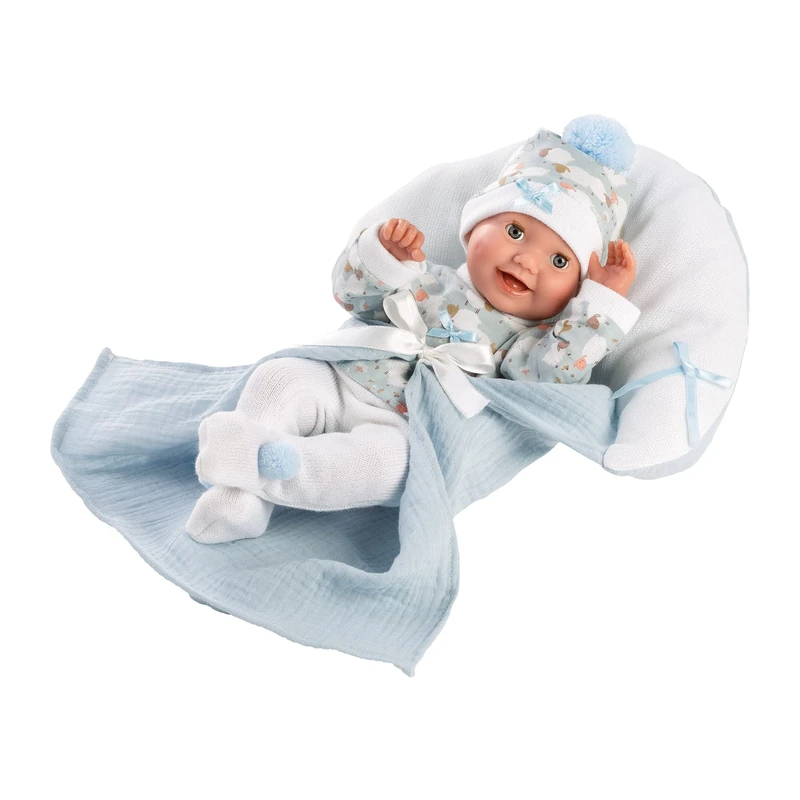 Llorens 1063595 Bimbo Doll with Blue Sleeping Eyes, Baby Doll with Vinyl Boy, Includes Blue Outfit, Dummy and Soft Blanket, Doll Boy, New Born, 35 cm