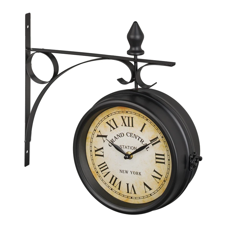 Relaxdays Double-Sided Wall Clock, 70% iron 30% glass, Black, 33x34x10 cm