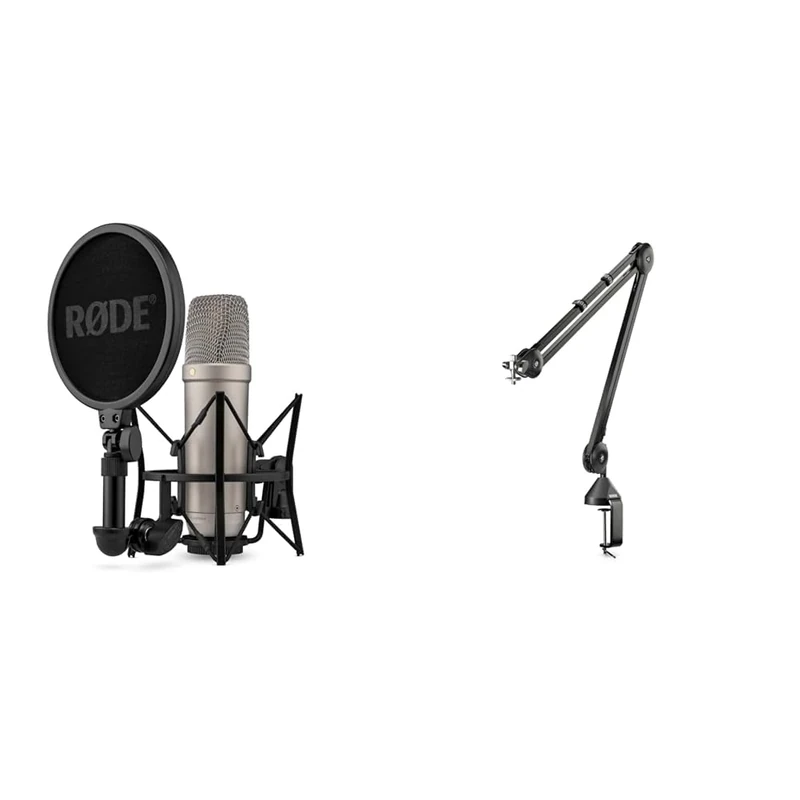 RØDE NT1 5th Generation Large-diaphragm Studio Condenser Microphone with XLR and USB Outputs & PSA1 Professional Studio Arm, MultiColored