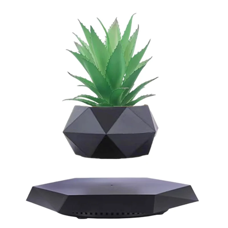 Levitating Plant Pot for Succulents, Air Bonsai & Air Plants - Floating Planter for Home, Office & Desk - Magnetic Floating Display (Black)