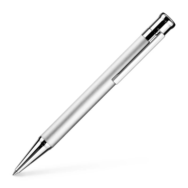 Otto Hutt 001-11606 - Ballpoint Pen Design 04 in Silver, Barrel Made of Platinum-Plated Brass, Length 13.3 cm, Diameter 10.8 mm