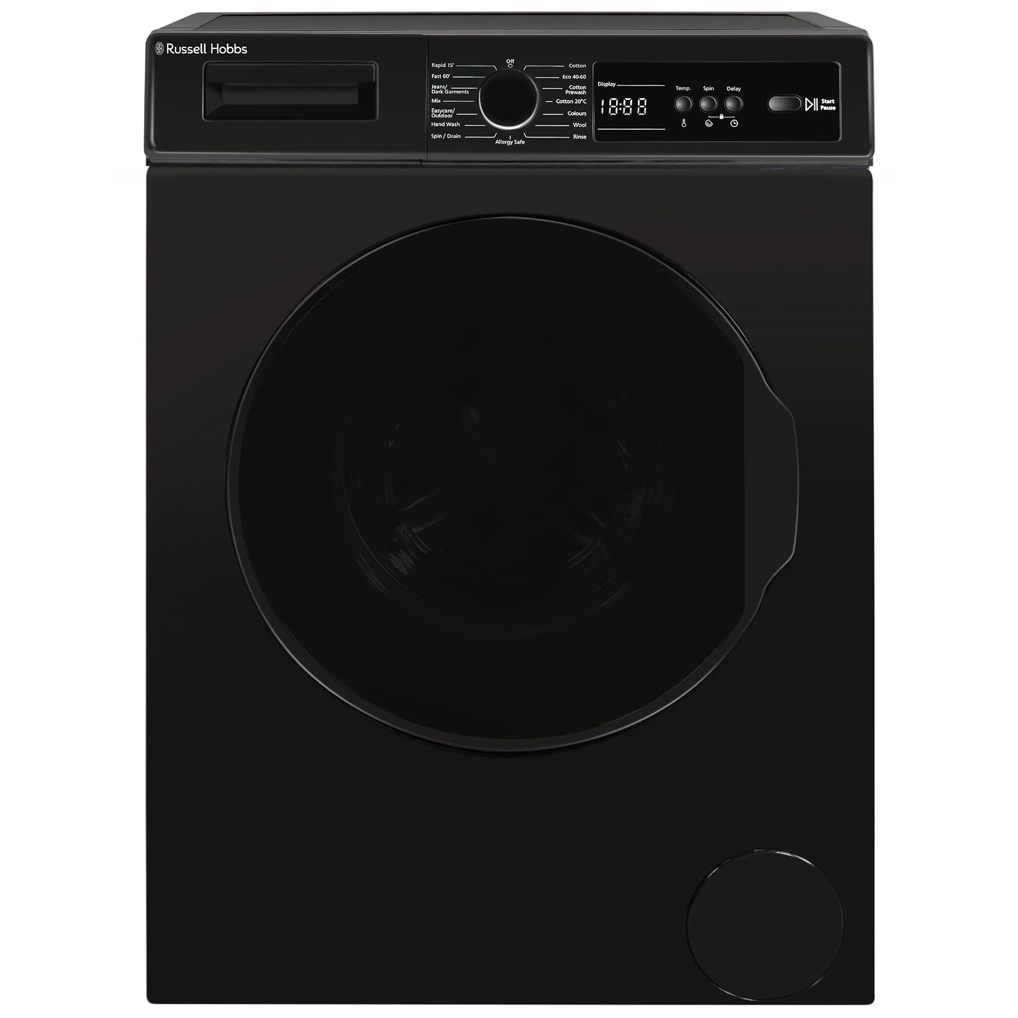 Russell Hobbs Freestanding Washing Machine, 8kg Capacity, 1400 rpm, 15 Programmes, Eco Technology, Rapid Wash Cycles, Black, RH814W111B