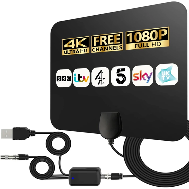 4K HD TV Digital Indoor Aerial with Signal Booster and 360° Long Reception for Local Channels - Support All Types TV