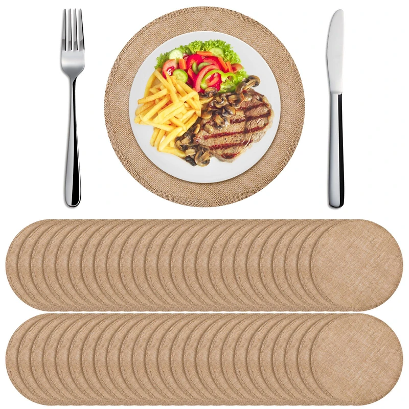 Yunlly Set of 48 Burlap Round Placemats Bulk Burlap Circle Rustic Table Decorations Jute Farmhouse Placemats Heat Resistant Round Table Mats Charger Place Mats for Christmas(11.8 in,Brown)