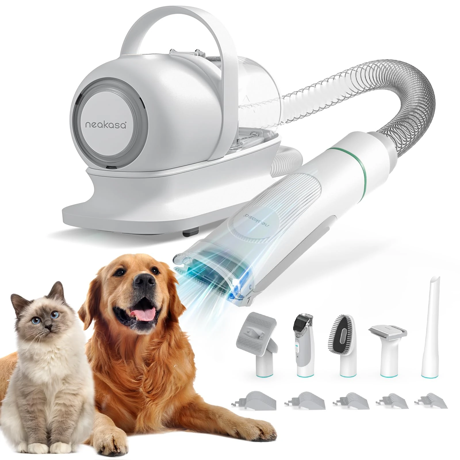 Neakasa P1 Pro Self Cleaning Dog Cat Grooming Kit with Vacuum Suction 13000 Pa, Professional Grooming Clippers Thick Short Long Hair, 5 Proven Grooming Tools, Shedding, Brush for Dogs Cats