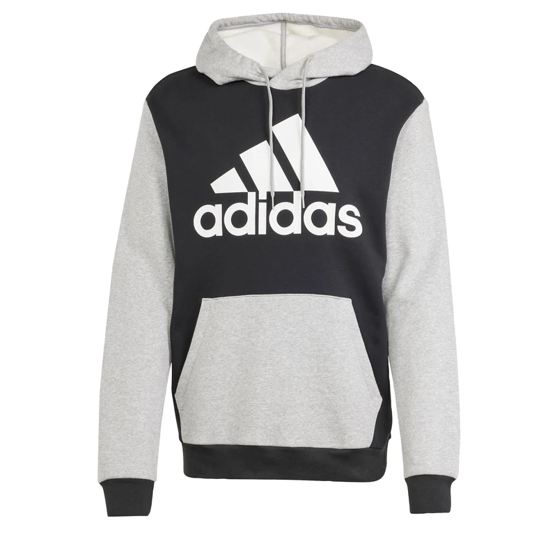 adidas Men's Essentials Fleece Big Logo Hoodie, Black/Medium Grey Heather, S