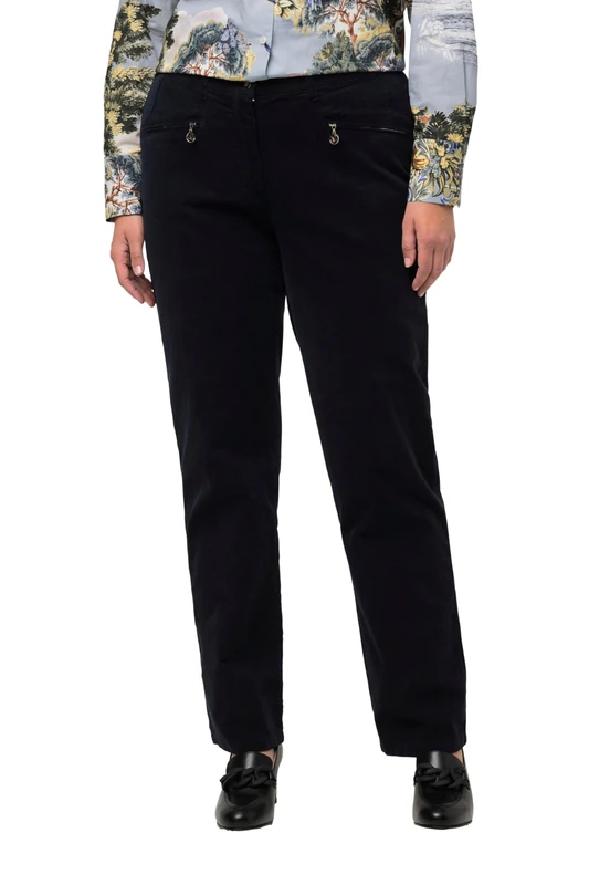 Ulla Popken Cordhose Mony, teilelastischer Bund Pants, Navy