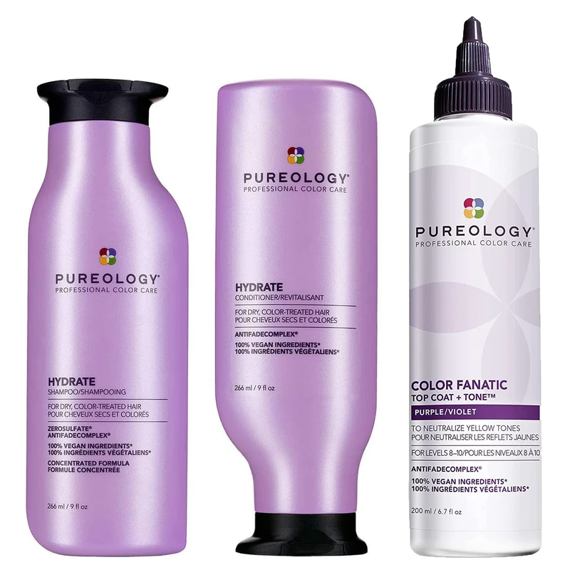 Pureology Hydrate Shampoo, Color Fanatic Top Coat and Tone Glaze Purple and Hydrate Conditioner