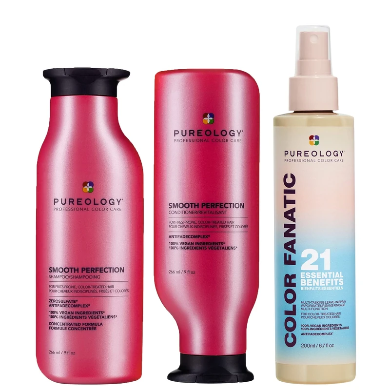 Pureology Smooth Perfection Shampoo, Conditioner & Color Fanatic Multi-Tasking Leave-In Spray