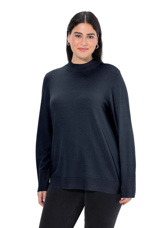 Ulla Popken Women's Pullover, Stehkragen, Langarm, Rippbündchen Pullover Sweater, Marine,