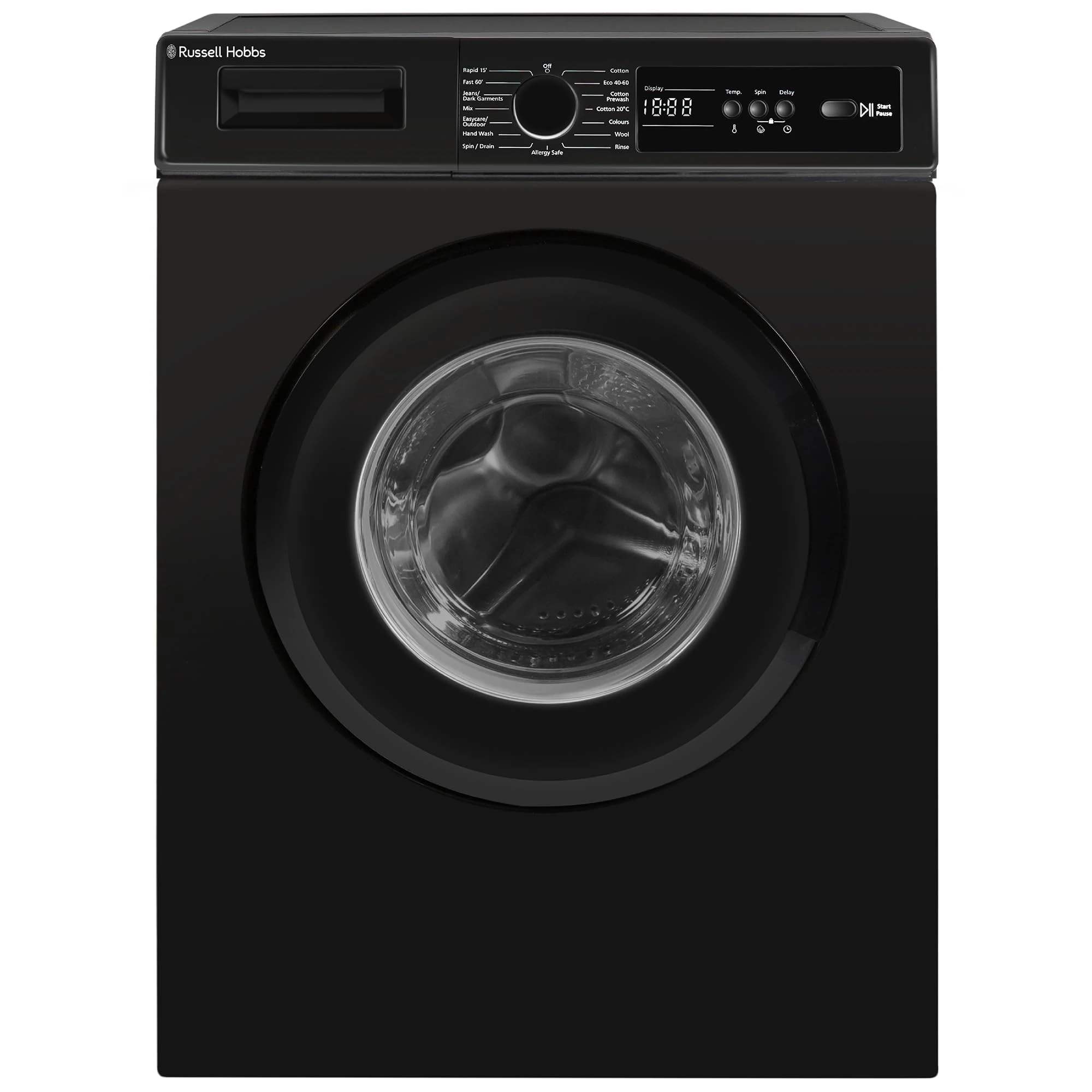 Russell Hobbs Freestanding Washing Machine, 6kg Capacity, 1200 rpm, 15 Programmes, Eco Technology, Rapid Wash Cycles, Black, RH612W110B