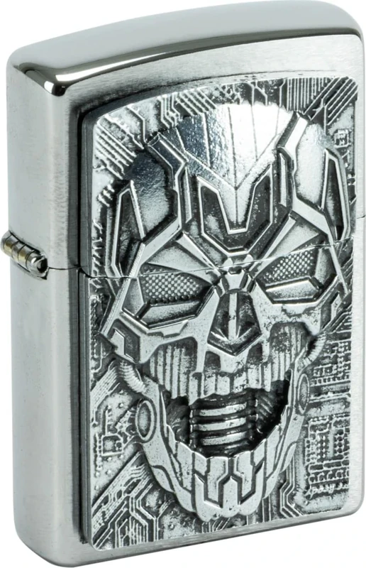 Zippo Windproof Lighter, Technic Skull Trick, Brushed Chrome, Emblem, Refillable, Reusable, Windproof Design, Gift Box, Made in USA