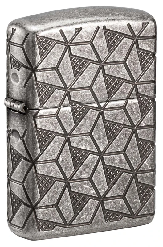 ZIPPO Armor Case Silver Plate Geometric Pattern 60006120 8-Sided Engraved Petrol Lighter
