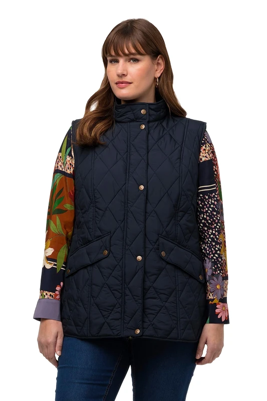 Ulla Popken Women's Country House Quilted Vest Pheasant Lining, navy, 20-22
