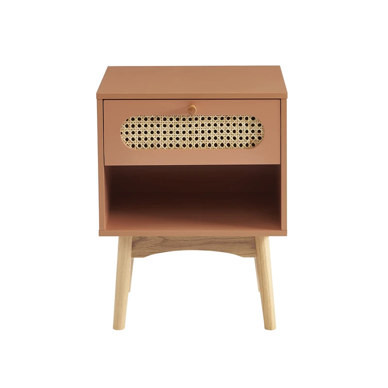 BAÏTA SIXTINE bedside table terracotta and rattan cane 40cm