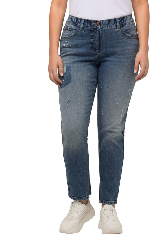 Ulla Popken Women's Boyfriend-Jeans, Destroy-Effekte, weites Bein, Stretch, Blue Denim, 20