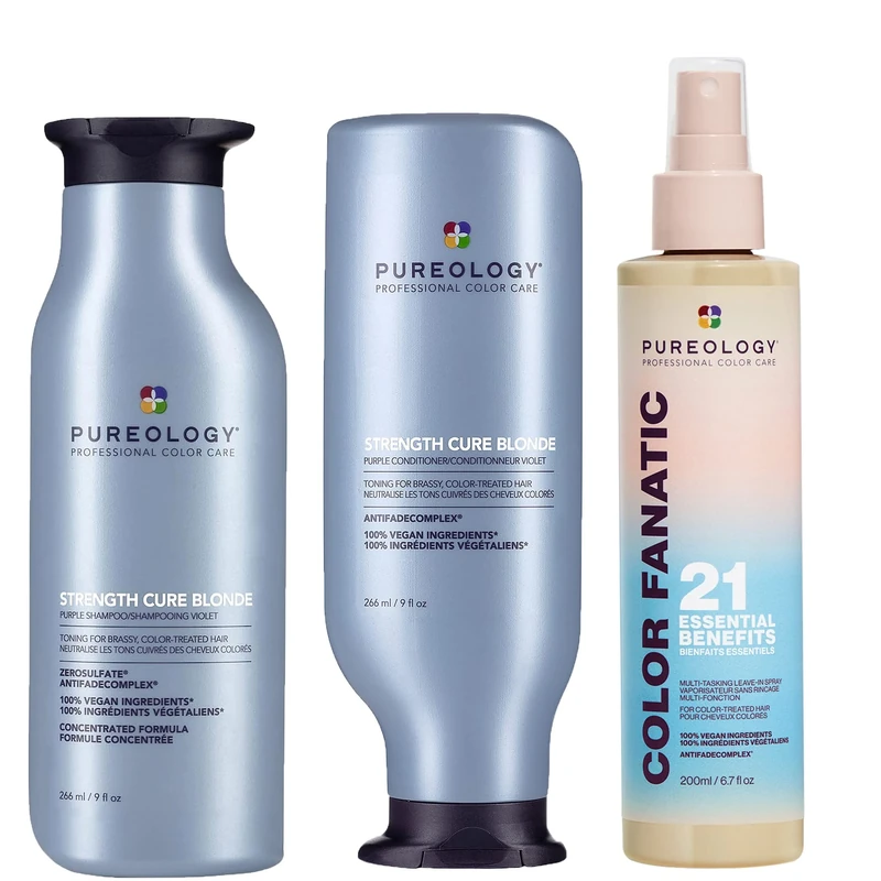 Pureology Strength Cure Blonde Shampoo, Conditioner & Color Fanatic Multi-Tasking Leave-In Spray