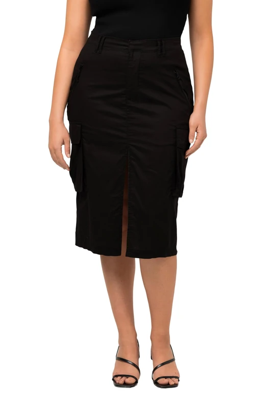 Ulla Popken Women's Cargorock, Utility Style, Pockets, Lyocell Mix Skirt, Black, 20 - Image 1