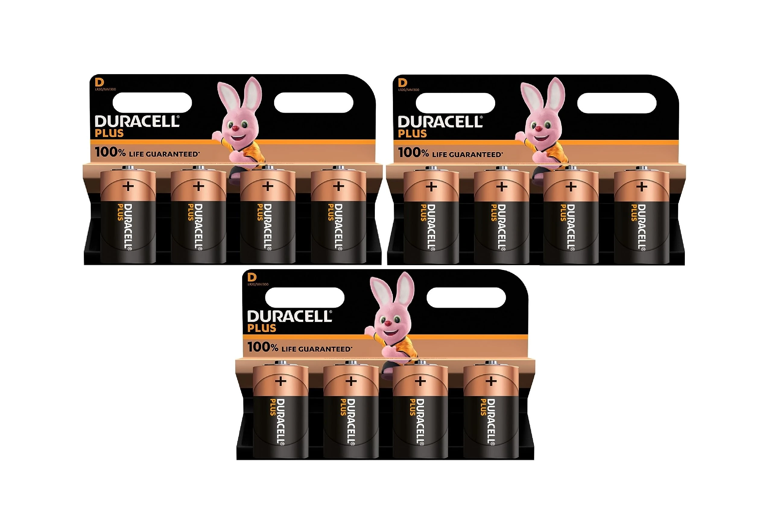 12x Duracell D Plus LR20 MN1300 Alkaline (3 Blister Packs of 4 Batteries) 12 Batteries