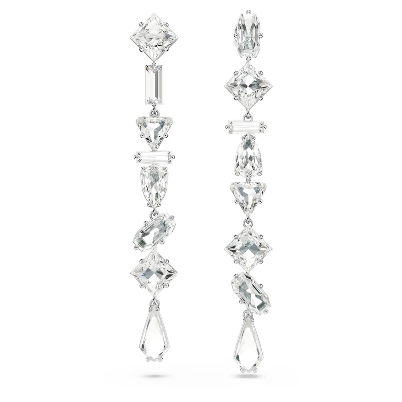 Swarovski Mesmera Drop Earrings, White Mixed-Cut Crystals in a Rhodium Plated Setting, from the Mesmera Collection