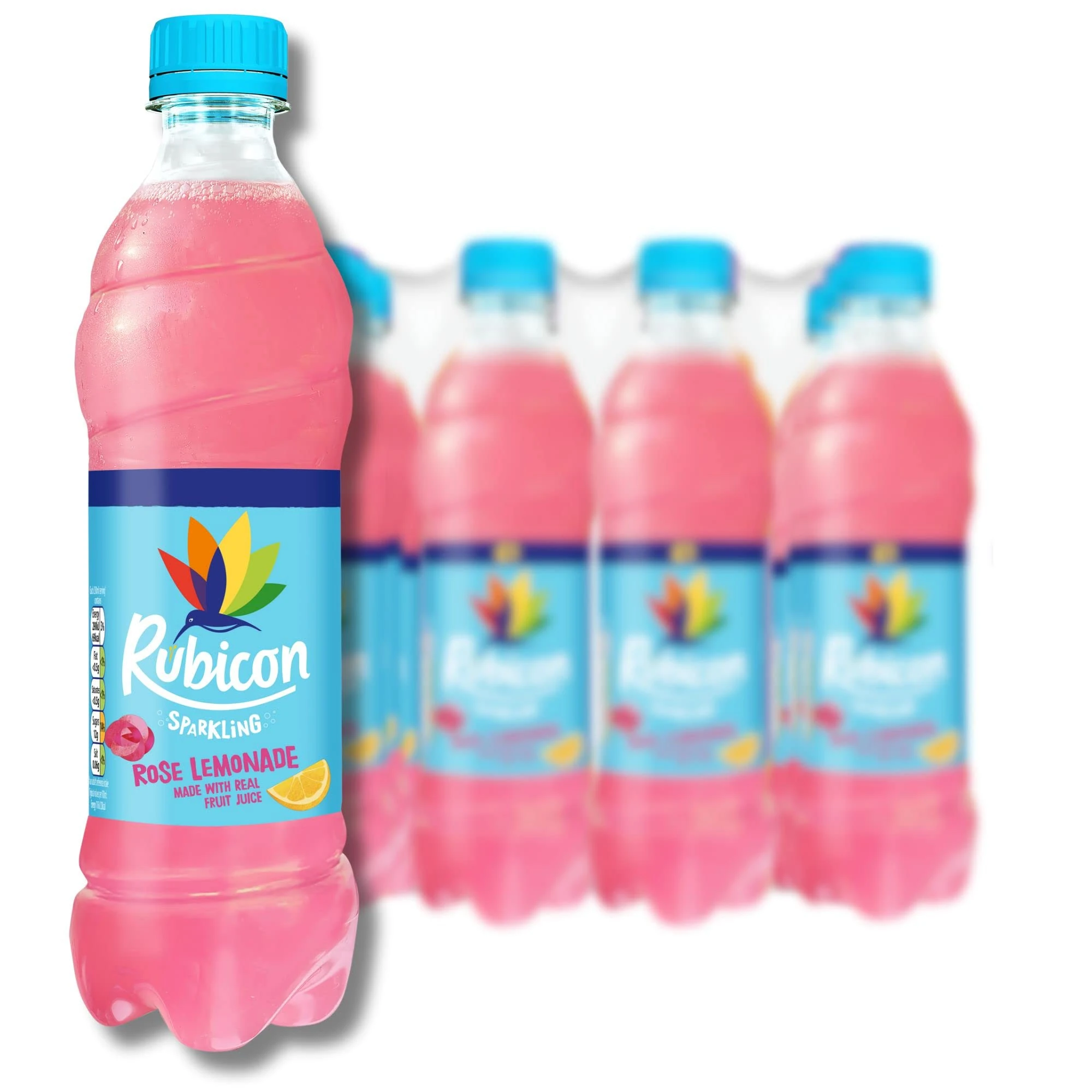 Rubicon 12 Pack Sparkling Rose Lemonade, Flavoured Fizzy Drink, Refresh your routine with Rose Lemonade "Life Just Got Rosier" - 12 x 500ml Bottles