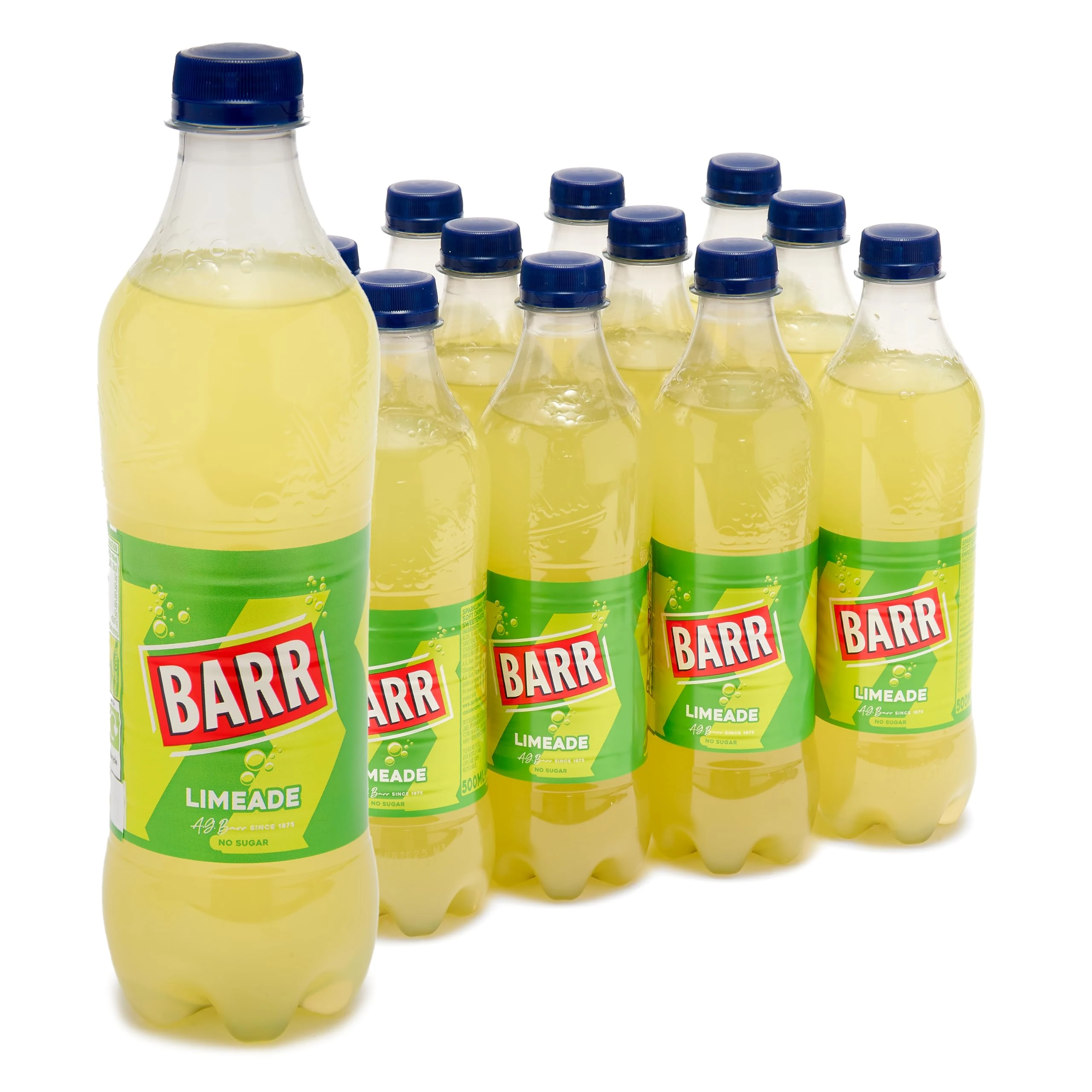 Barr Limeade - Fizzy Drinks 12 Pack x 500ml Bottles - Tangy Lime Flavour Soft Drink with Zero Sugar