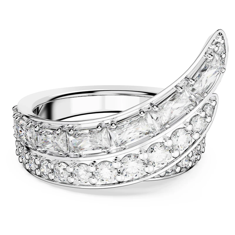 Swarovski Hyperbola Cocktail Ring, White Carbon Neutral Crystals in Mixed Cuts, Rhodium Plated Setting, from the Hyperbola Collection, Size 52