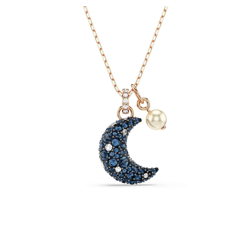 Swarovski Luna Pendant Necklace with Crescent Moon Motif and Dark Multicoloured Crystal Pavé, Rose Gold-Tone Plated Setting, from the Swarovski Luna Collection